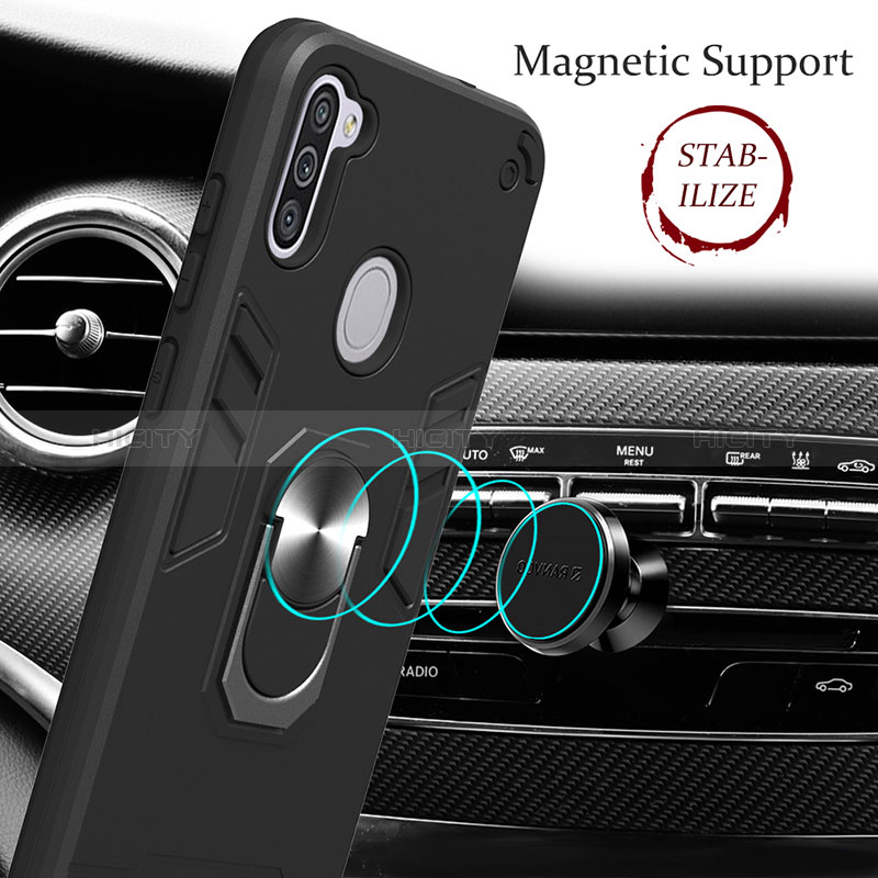 Funda Bumper Silicona y Plastico Mate Carcasa con Magnetico Anillo de dedo Soporte Y01B para Samsung Galaxy A11