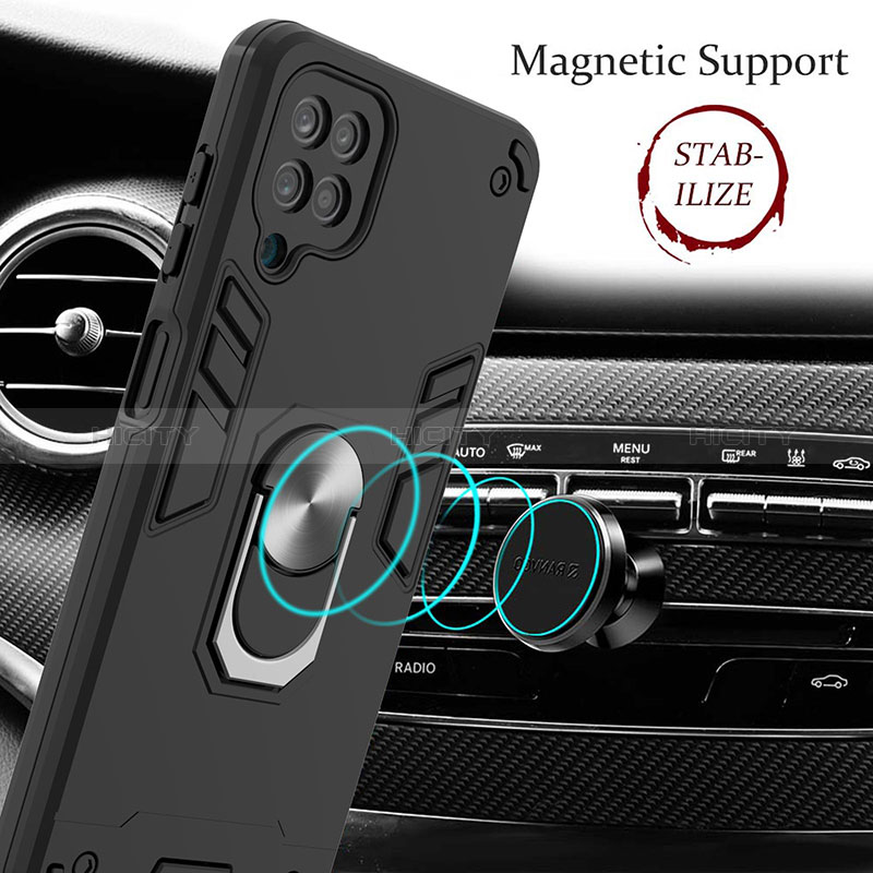 Funda Bumper Silicona y Plastico Mate Carcasa con Magnetico Anillo de dedo Soporte Y01B para Samsung Galaxy A12