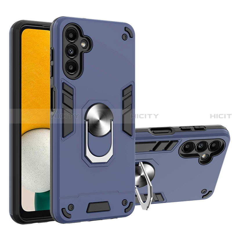 Funda Bumper Silicona y Plastico Mate Carcasa con Magnetico Anillo de dedo Soporte Y01B para Samsung Galaxy A13 5G Azul