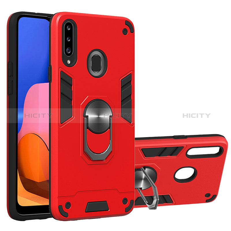 Funda Bumper Silicona y Plastico Mate Carcasa con Magnetico Anillo de dedo Soporte Y01B para Samsung Galaxy A20s Rojo