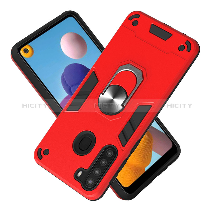 Funda Bumper Silicona y Plastico Mate Carcasa con Magnetico Anillo de dedo Soporte Y01B para Samsung Galaxy A21