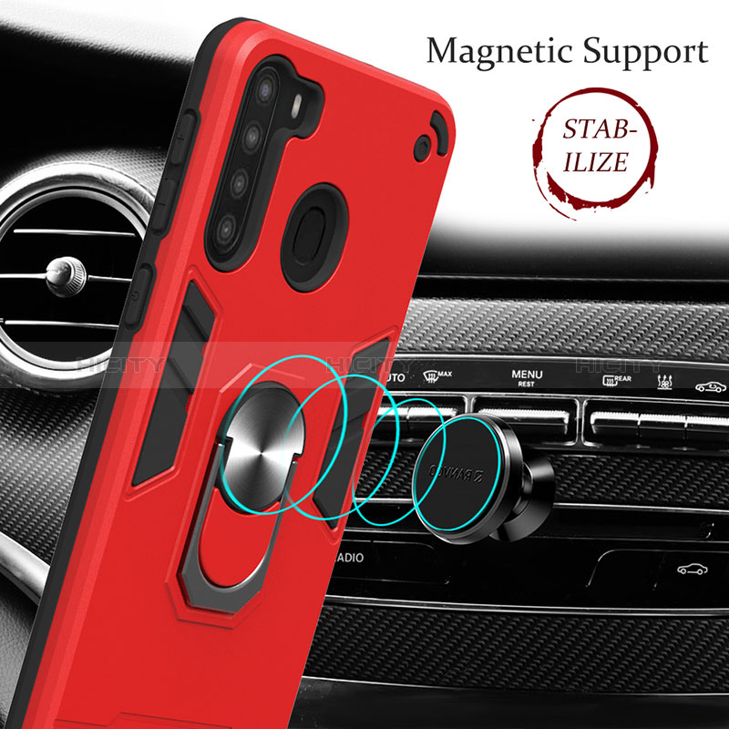 Funda Bumper Silicona y Plastico Mate Carcasa con Magnetico Anillo de dedo Soporte Y01B para Samsung Galaxy A21