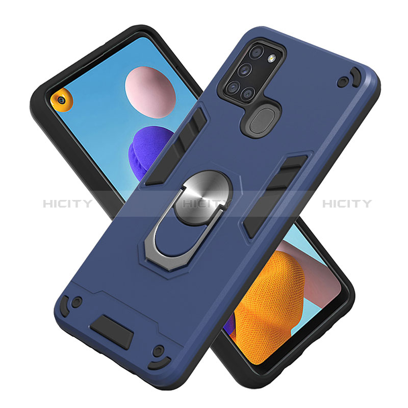 Funda Bumper Silicona y Plastico Mate Carcasa con Magnetico Anillo de dedo Soporte Y01B para Samsung Galaxy A21s