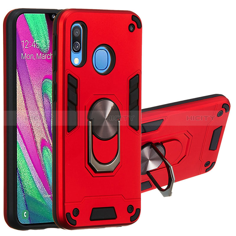 Funda Bumper Silicona y Plastico Mate Carcasa con Magnetico Anillo de dedo Soporte Y01B para Samsung Galaxy A40 Rojo