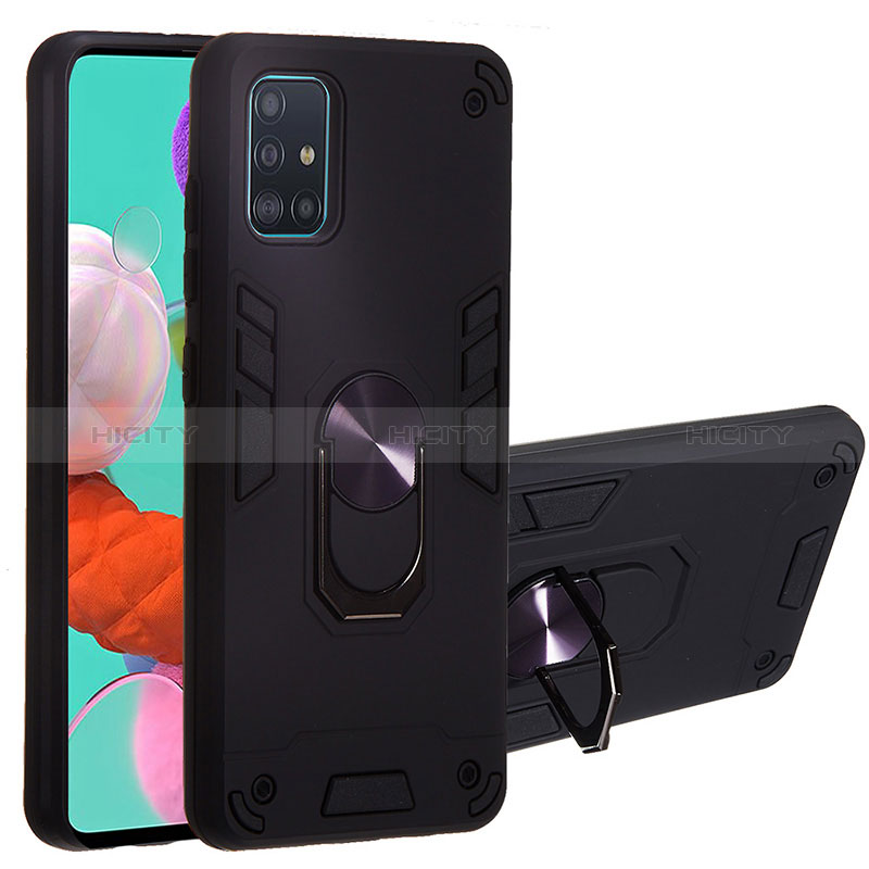 Funda Bumper Silicona y Plastico Mate Carcasa con Magnetico Anillo de dedo Soporte Y01B para Samsung Galaxy A51 5G Negro