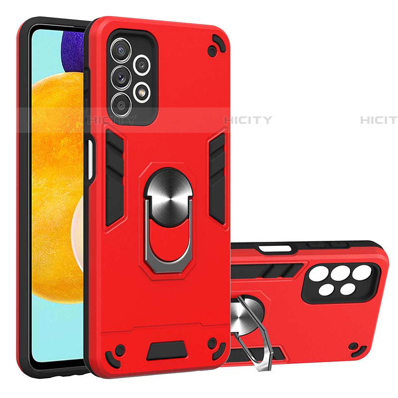 Funda Bumper Silicona y Plastico Mate Carcasa con Magnetico Anillo de dedo Soporte Y01B para Samsung Galaxy A52 4G Rojo