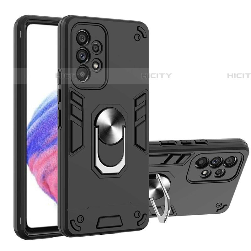 Funda Bumper Silicona y Plastico Mate Carcasa con Magnetico Anillo de dedo Soporte Y01B para Samsung Galaxy A53 5G Negro