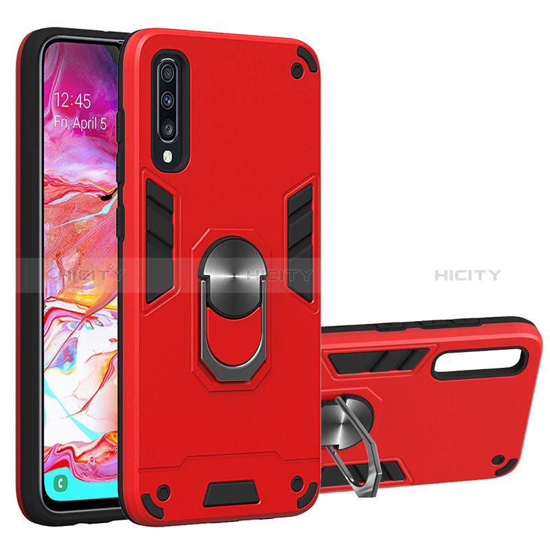 Funda Bumper Silicona y Plastico Mate Carcasa con Magnetico Anillo de dedo Soporte Y01B para Samsung Galaxy A70S Rojo