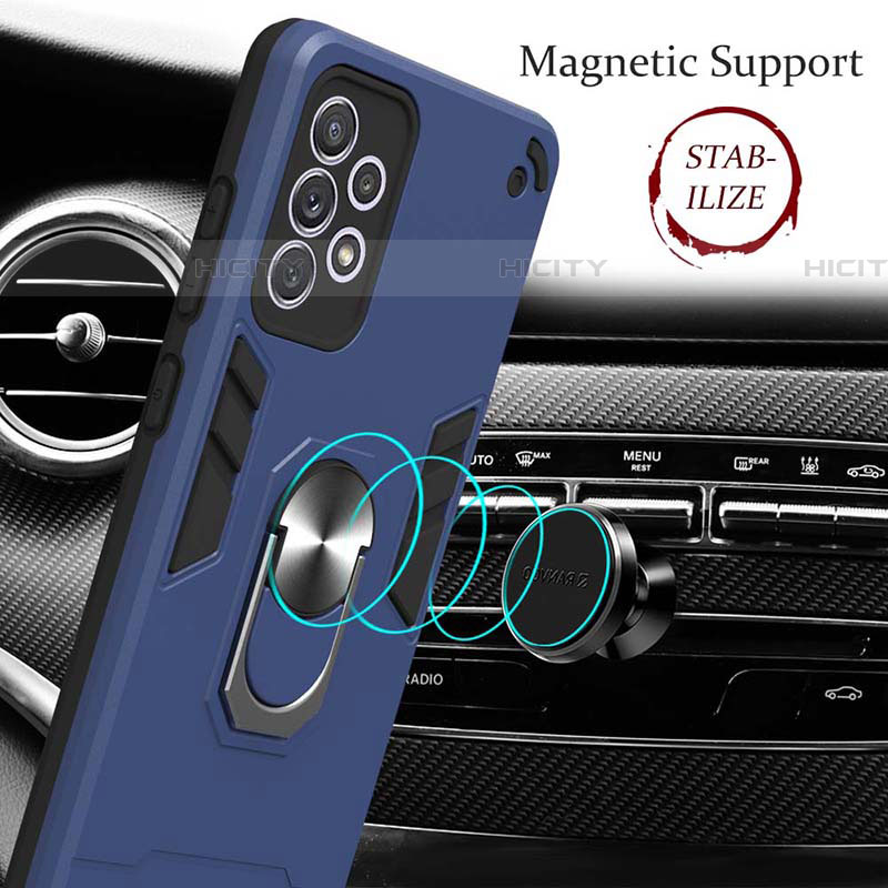 Funda Bumper Silicona y Plastico Mate Carcasa con Magnetico Anillo de dedo Soporte Y01B para Samsung Galaxy A72 4G
