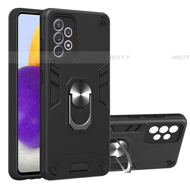 Funda Bumper Silicona y Plastico Mate Carcasa con Magnetico Anillo de dedo Soporte Y01B para Samsung Galaxy A72 4G Negro