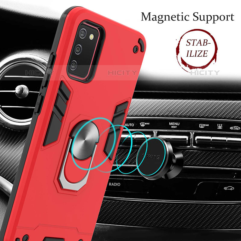 Funda Bumper Silicona y Plastico Mate Carcasa con Magnetico Anillo de dedo Soporte Y01B para Samsung Galaxy M02s