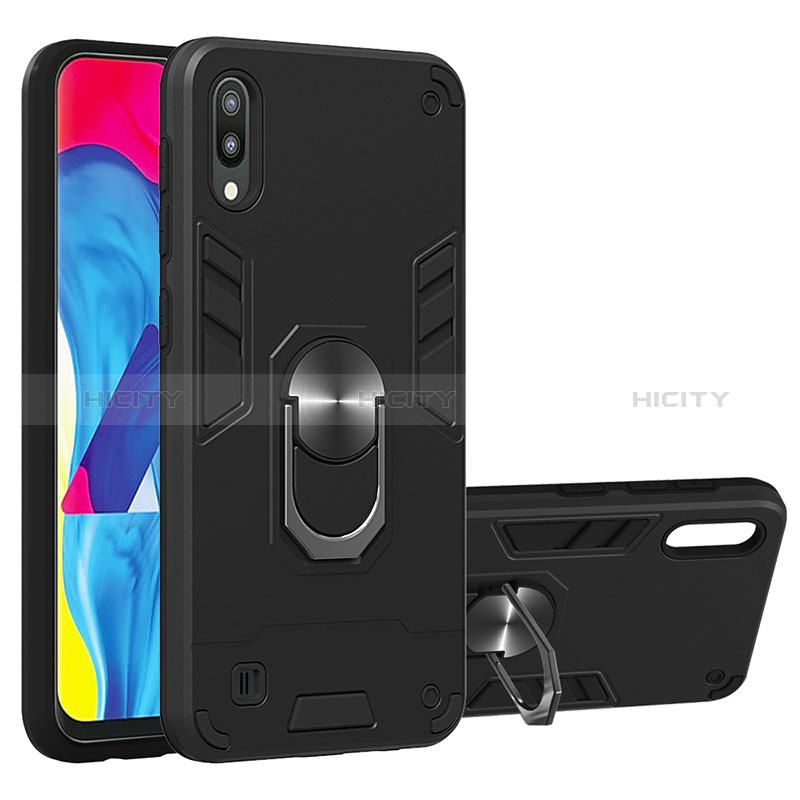 Funda Bumper Silicona y Plastico Mate Carcasa con Magnetico Anillo de dedo Soporte Y01B para Samsung Galaxy M10 Negro