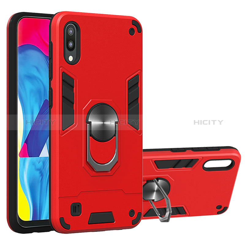 Funda Bumper Silicona y Plastico Mate Carcasa con Magnetico Anillo de dedo Soporte Y01B para Samsung Galaxy M10 Rojo