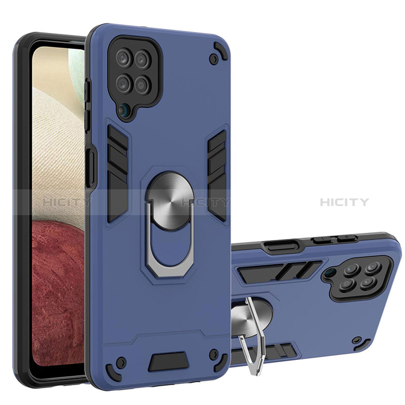 Funda Bumper Silicona y Plastico Mate Carcasa con Magnetico Anillo de dedo Soporte Y01B para Samsung Galaxy M12