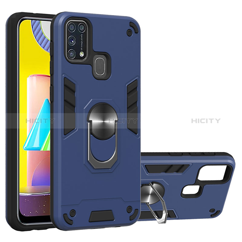 Funda Bumper Silicona y Plastico Mate Carcasa con Magnetico Anillo de dedo Soporte Y01B para Samsung Galaxy M21s