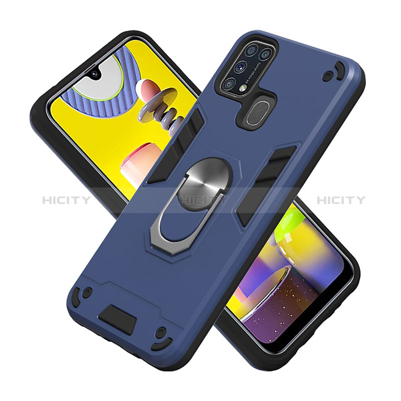 Funda Bumper Silicona y Plastico Mate Carcasa con Magnetico Anillo de dedo Soporte Y01B para Samsung Galaxy M31 Prime Edition