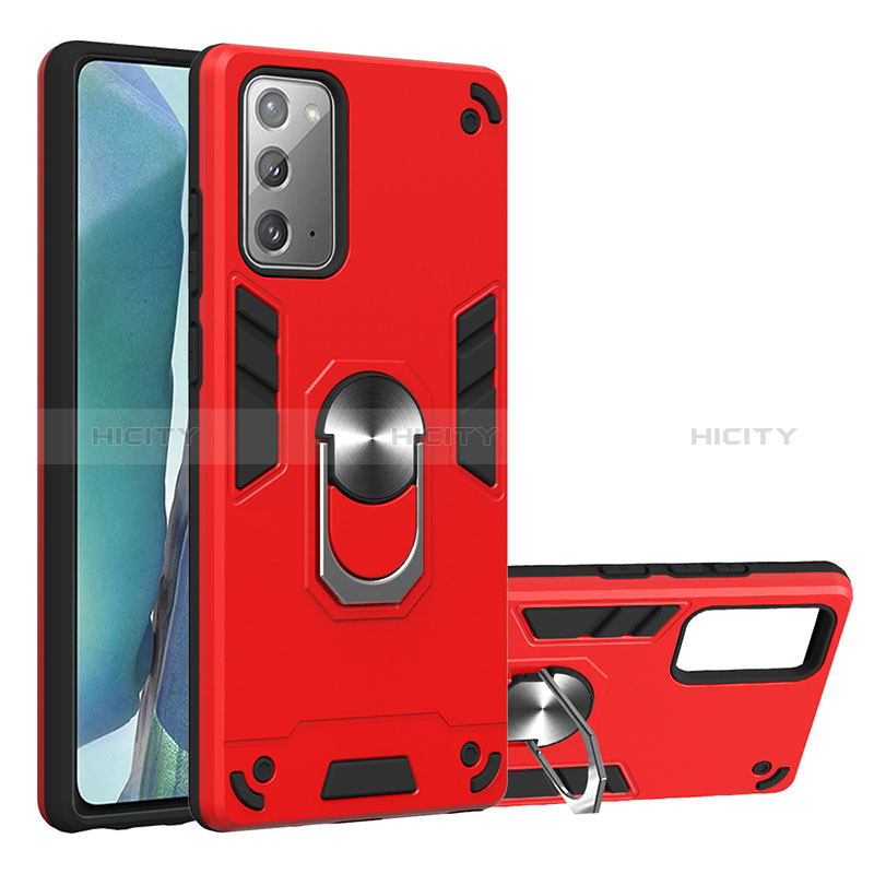 Funda Bumper Silicona y Plastico Mate Carcasa con Magnetico Anillo de dedo Soporte Y01B para Samsung Galaxy Note 20 5G Rojo