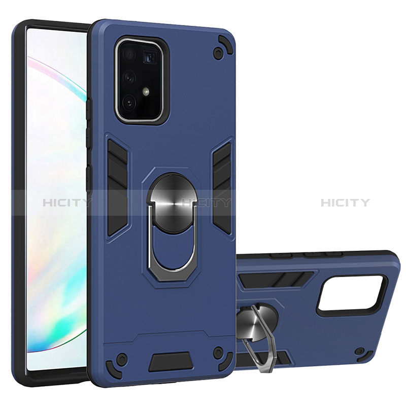 Funda Bumper Silicona y Plastico Mate Carcasa con Magnetico Anillo de dedo Soporte Y01B para Samsung Galaxy S10 Lite Azul