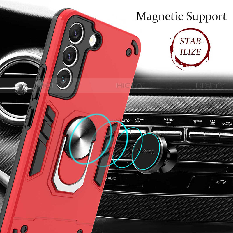 Funda Bumper Silicona y Plastico Mate Carcasa con Magnetico Anillo de dedo Soporte Y01B para Samsung Galaxy S21 FE 5G
