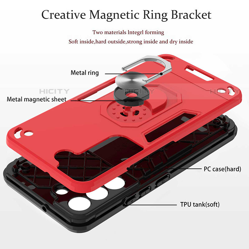 Funda Bumper Silicona y Plastico Mate Carcasa con Magnetico Anillo de dedo Soporte Y01B para Samsung Galaxy S21 FE 5G