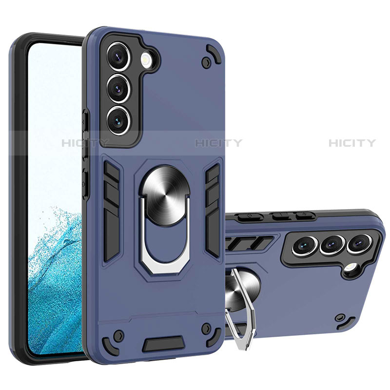 Funda Bumper Silicona y Plastico Mate Carcasa con Magnetico Anillo de dedo Soporte Y01B para Samsung Galaxy S23 Plus 5G Azul