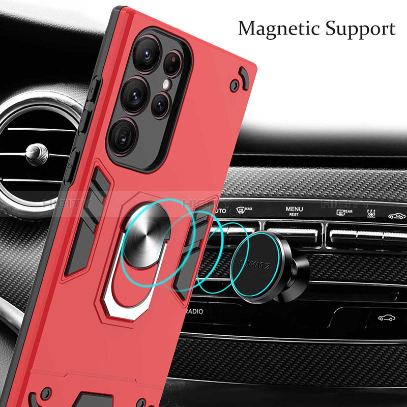 Funda Bumper Silicona y Plastico Mate Carcasa con Magnetico Anillo de dedo Soporte Y01B para Samsung Galaxy S24 Ultra 5G