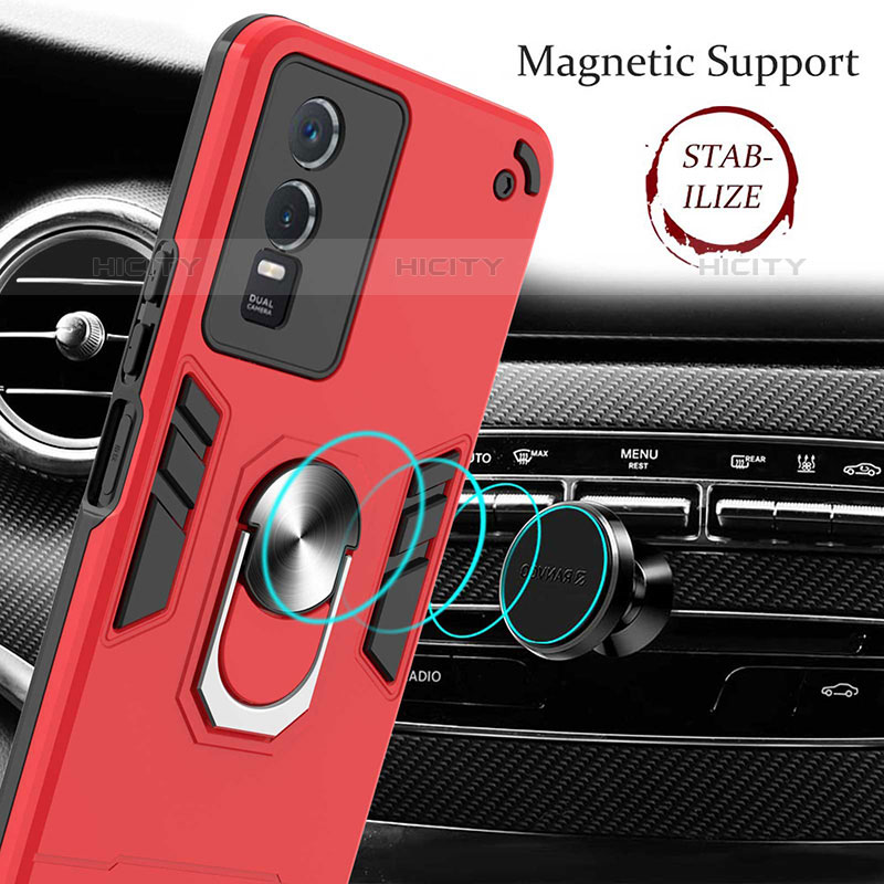 Funda Bumper Silicona y Plastico Mate Carcasa con Magnetico Anillo de dedo Soporte Y01B para Vivo Y74s 5G