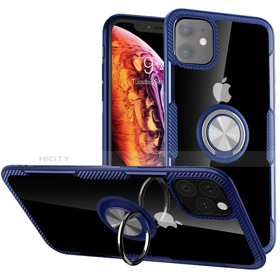 Funda Bumper Silicona y Plastico Mate Carcasa con Magnetico Anillo de dedo Soporte Y02 para Apple iPhone 11