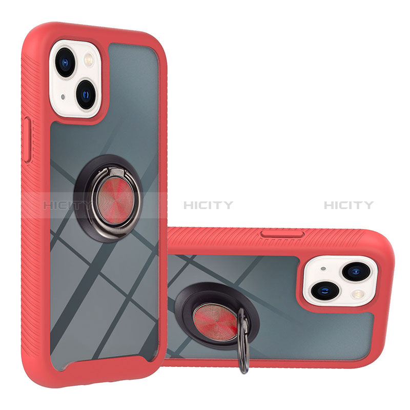 Funda Bumper Silicona y Plastico Mate Carcasa con Magnetico Anillo de dedo Soporte YB1 para Apple iPhone 14 Plus Rojo