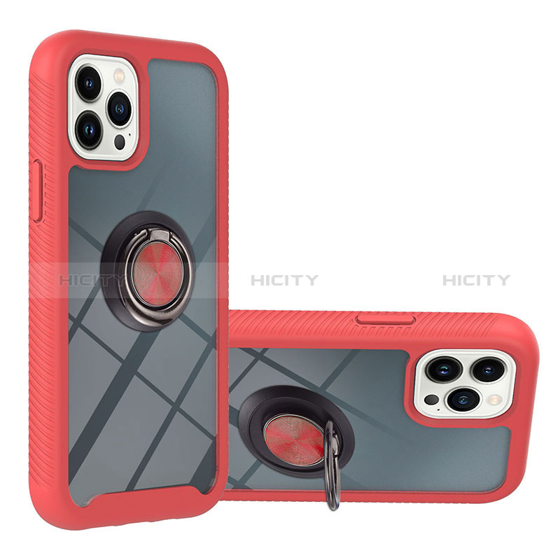 Funda Bumper Silicona y Plastico Mate Carcasa con Magnetico Anillo de dedo Soporte YB1 para Apple iPhone 14 Pro Max Rojo