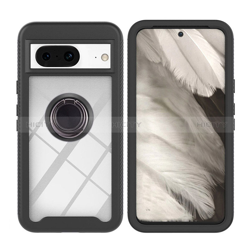 Funda Bumper Silicona y Plastico Mate Carcasa con Magnetico Anillo de dedo Soporte YB1 para Google Pixel 8 5G Negro