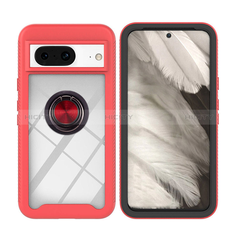 Funda Bumper Silicona y Plastico Mate Carcasa con Magnetico Anillo de dedo Soporte YB1 para Google Pixel 8 5G Rojo