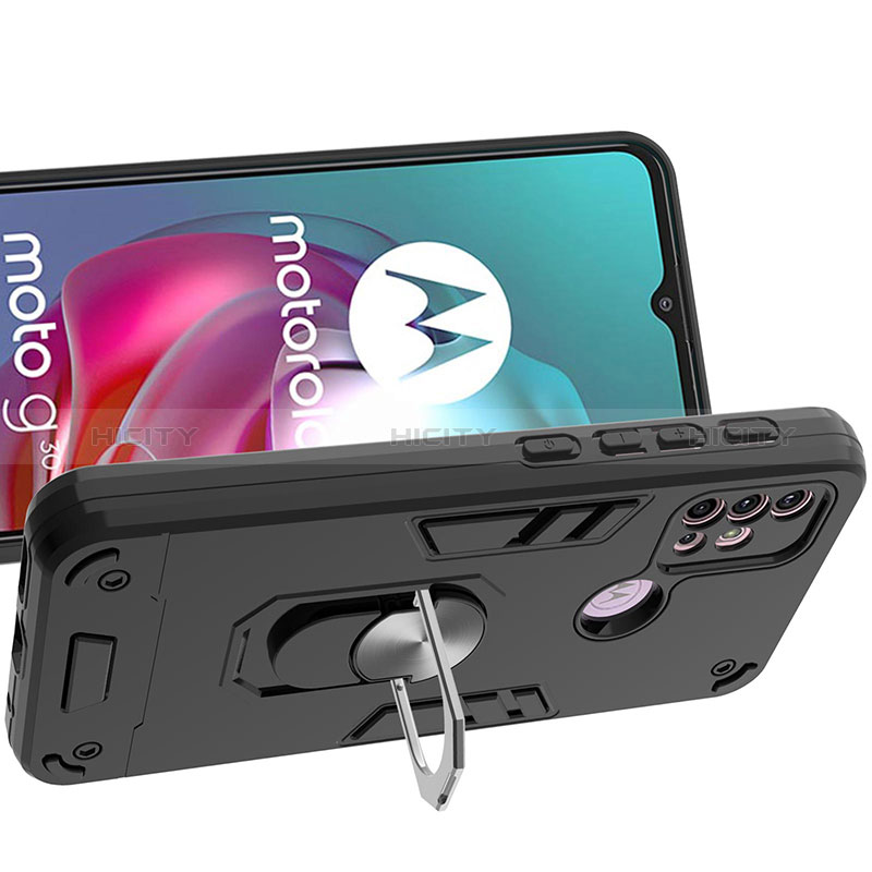 Funda Bumper Silicona y Plastico Mate Carcasa con Magnetico Anillo de dedo Soporte YB1 para Motorola Moto G30