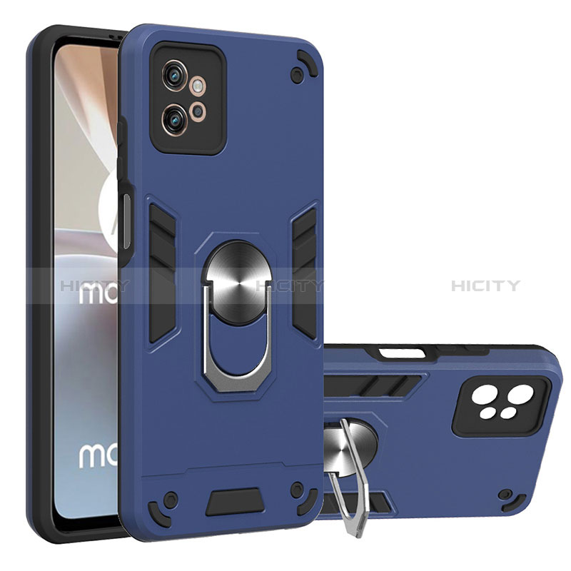 Funda Bumper Silicona y Plastico Mate Carcasa con Magnetico Anillo de dedo Soporte YB1 para Motorola Moto G32