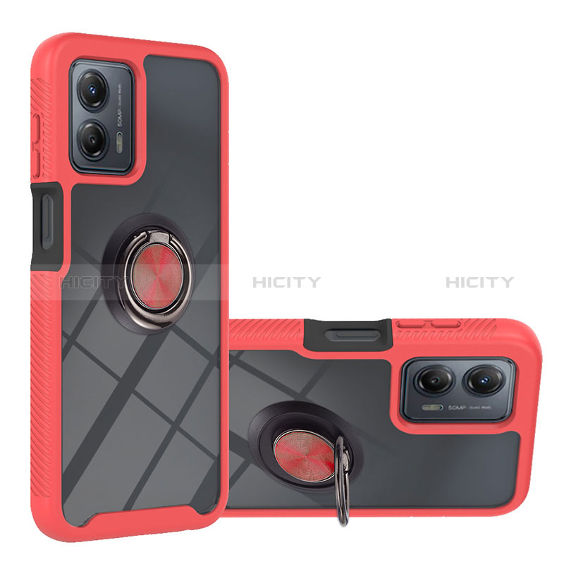 Funda Bumper Silicona y Plastico Mate Carcasa con Magnetico Anillo de dedo Soporte YB1 para Motorola Moto G53 5G Rojo