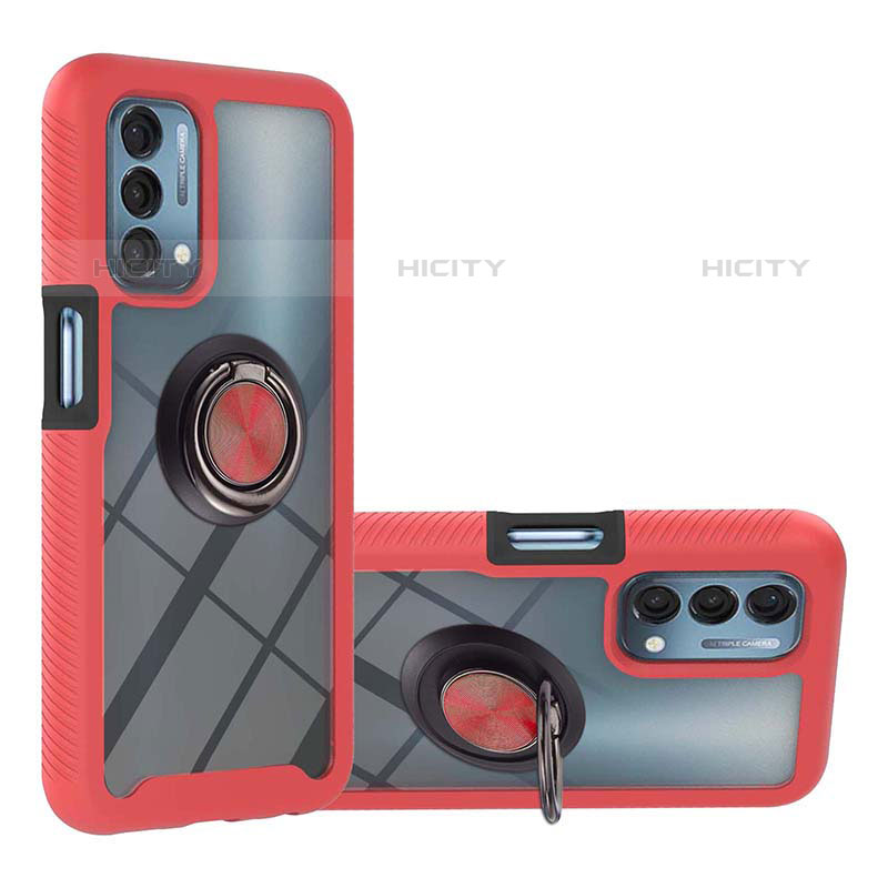 Funda Bumper Silicona y Plastico Mate Carcasa con Magnetico Anillo de dedo Soporte YB1 para OnePlus Nord N200 5G Rojo