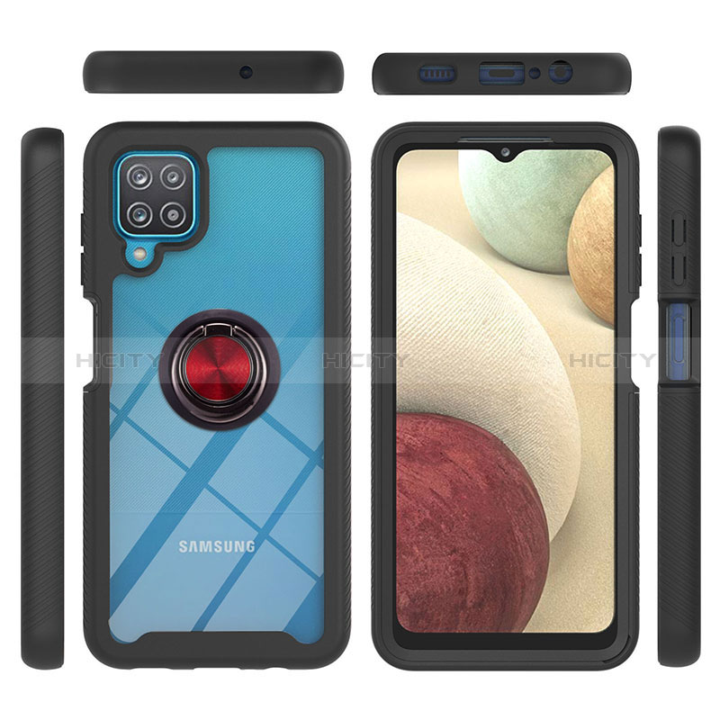 Funda Bumper Silicona y Plastico Mate Carcasa con Magnetico Anillo de dedo Soporte YB1 para Samsung Galaxy A12 Nacho