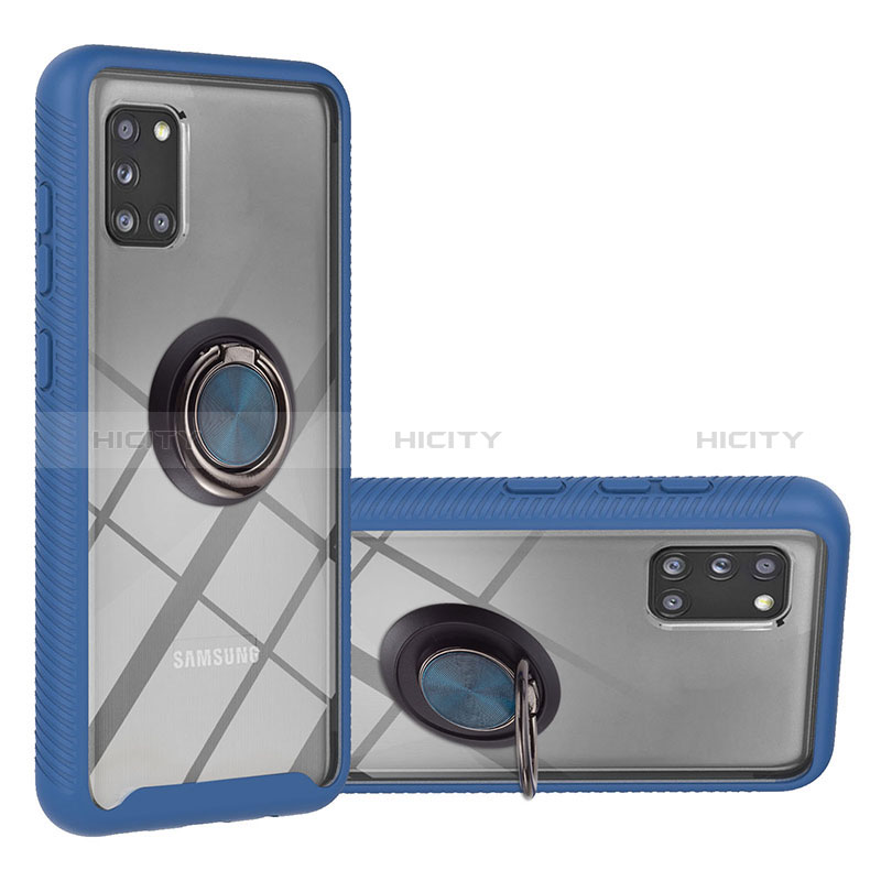 Funda Bumper Silicona y Plastico Mate Carcasa con Magnetico Anillo de dedo Soporte YB1 para Samsung Galaxy A31 Azul