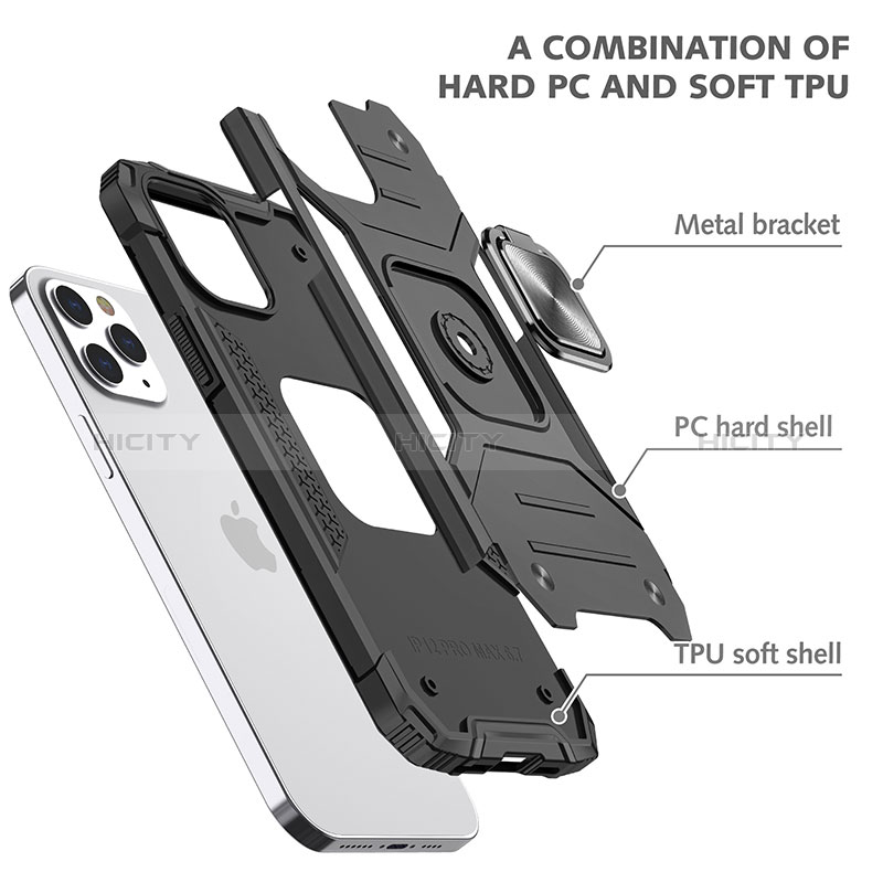 Funda Bumper Silicona y Plastico Mate Carcasa con Magnetico Anillo de dedo Soporte YF1 para Apple iPhone 13 Pro Max