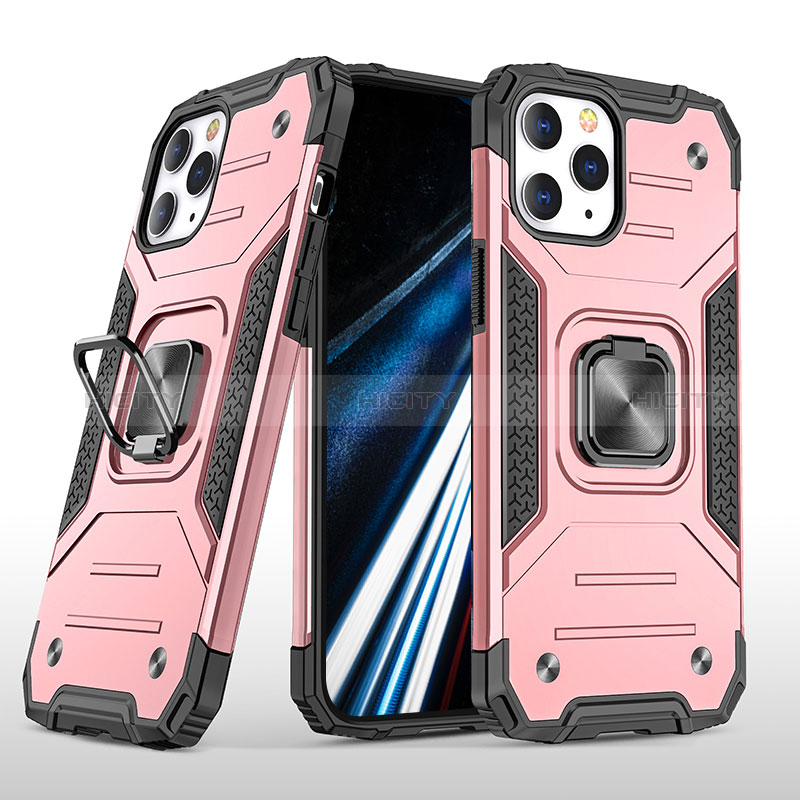 Funda Bumper Silicona y Plastico Mate Carcasa con Magnetico Anillo de dedo Soporte YF1 para Apple iPhone 14 Pro Oro Rosa