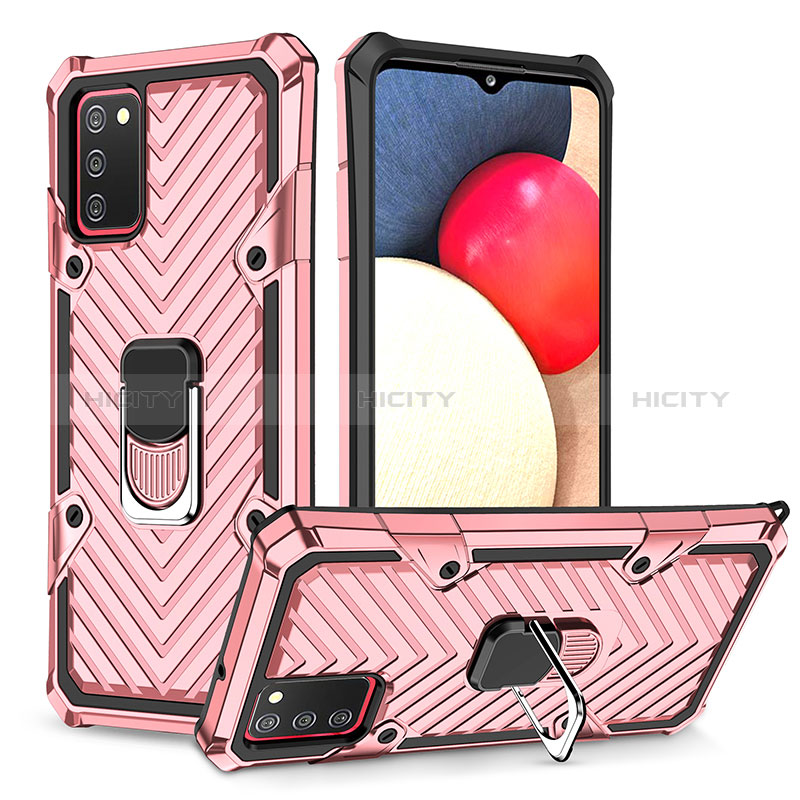 Funda Bumper Silicona y Plastico Mate Carcasa con Magnetico Anillo de dedo Soporte YF1 para Samsung Galaxy A02s Oro Rosa