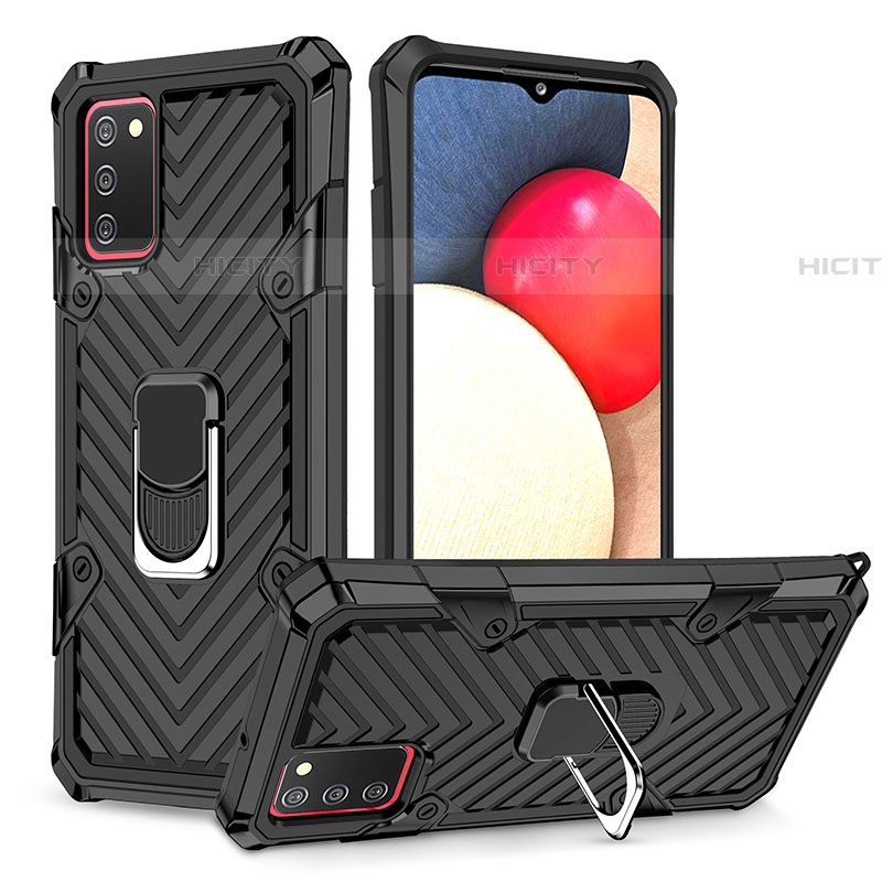 Funda Bumper Silicona y Plastico Mate Carcasa con Magnetico Anillo de dedo Soporte YF1 para Samsung Galaxy A03s