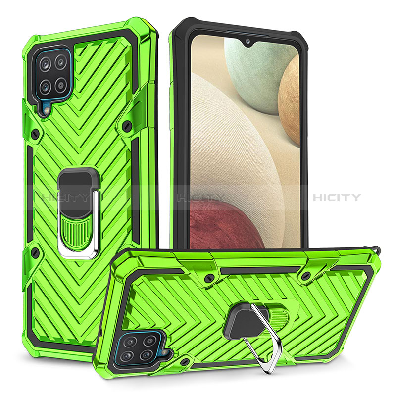 Funda Bumper Silicona y Plastico Mate Carcasa con Magnetico Anillo de dedo Soporte YF1 para Samsung Galaxy A12