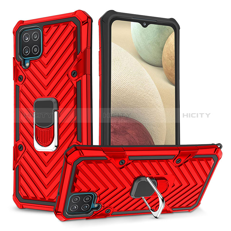 Funda Bumper Silicona y Plastico Mate Carcasa con Magnetico Anillo de dedo Soporte YF1 para Samsung Galaxy A12 Rojo