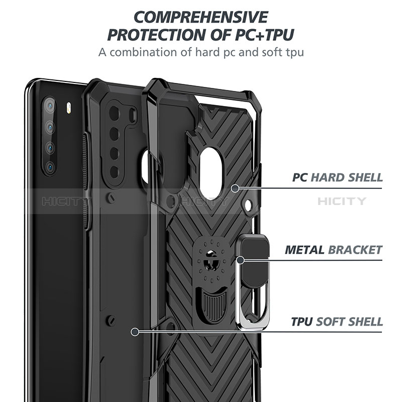 Funda Bumper Silicona y Plastico Mate Carcasa con Magnetico Anillo de dedo Soporte YF1 para Samsung Galaxy A21