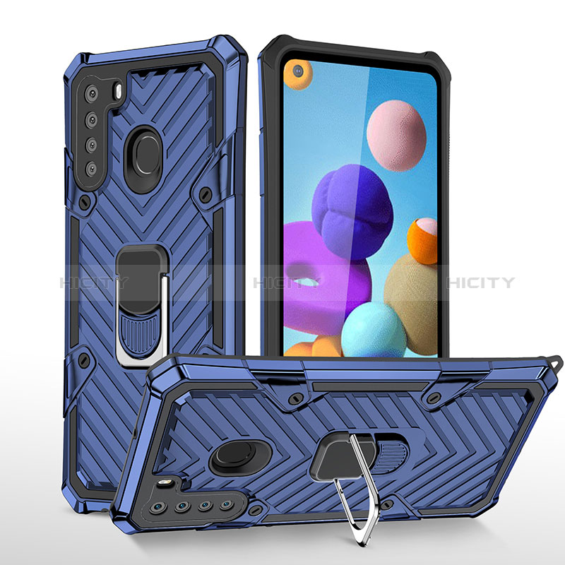 Funda Bumper Silicona y Plastico Mate Carcasa con Magnetico Anillo de dedo Soporte YF1 para Samsung Galaxy A21