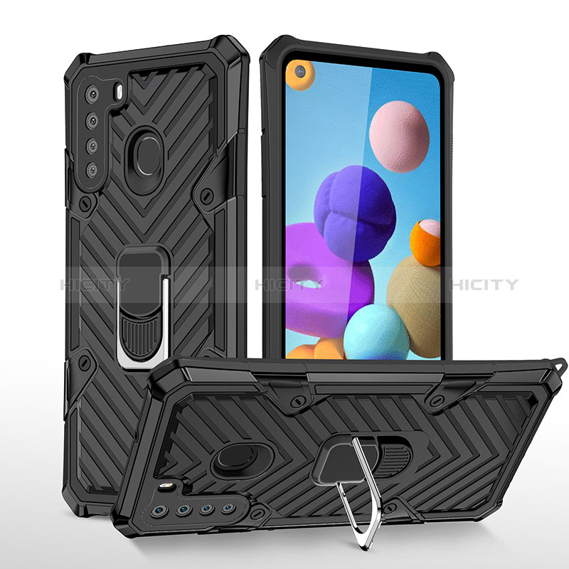 Funda Bumper Silicona y Plastico Mate Carcasa con Magnetico Anillo de dedo Soporte YF1 para Samsung Galaxy A21