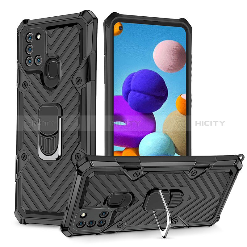 Funda Bumper Silicona y Plastico Mate Carcasa con Magnetico Anillo de dedo Soporte YF1 para Samsung Galaxy A21s