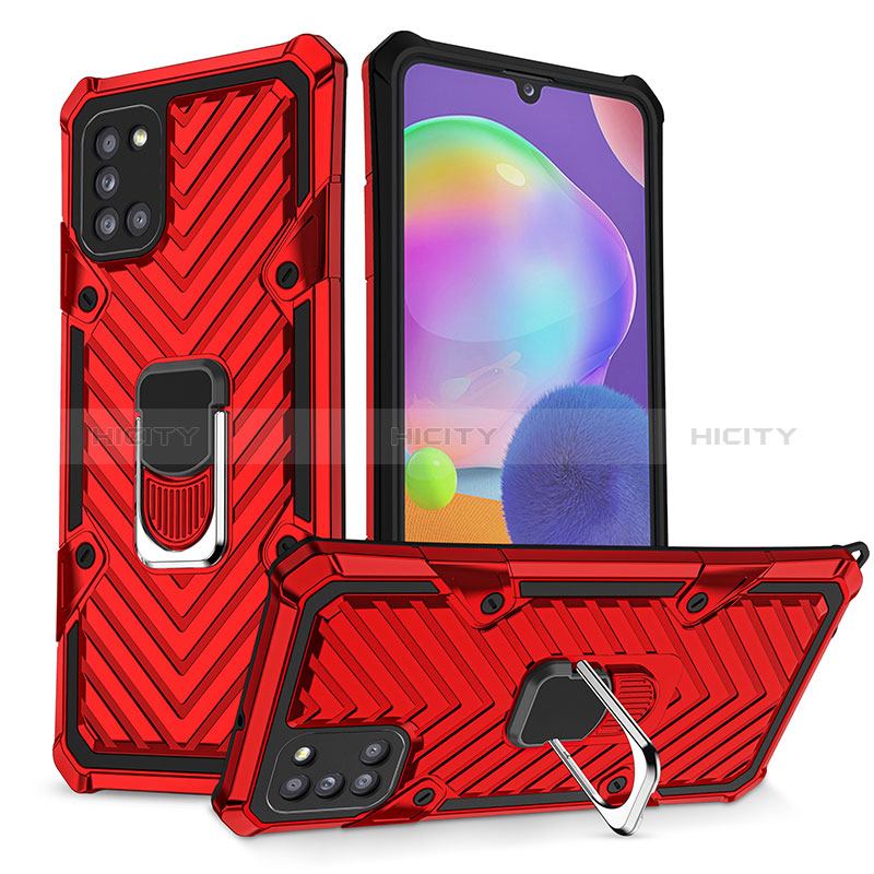 Funda Bumper Silicona y Plastico Mate Carcasa con Magnetico Anillo de dedo Soporte YF1 para Samsung Galaxy A31 Rojo