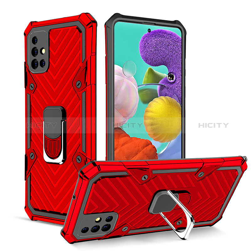 Funda Bumper Silicona y Plastico Mate Carcasa con Magnetico Anillo de dedo Soporte YF1 para Samsung Galaxy A51 4G Rojo